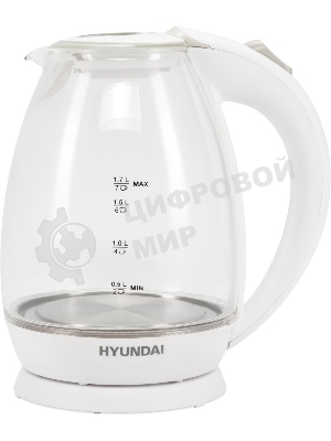 Чайник электрический Hyundai HYK-G2409 1.7 л, 2200 Вт, белый/серебристый (корпус: стекло)