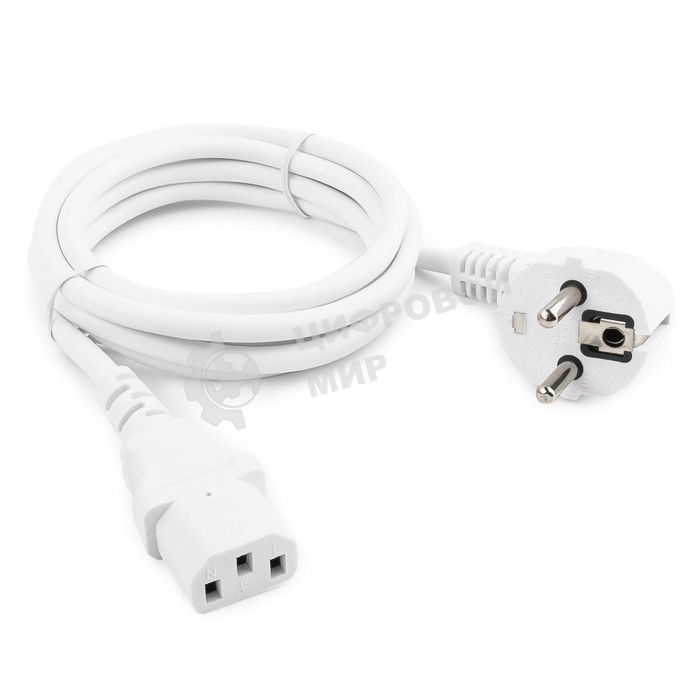 Кабель питания Cablexpert PC-186W Schuko-C13, 3x0.5мм2, 6A, с заземлением, 1.8м, белый, пакет