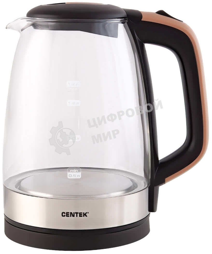 Чайник электрический Centek CT-0065 Beige стекло, 1.7 л 2200 Вт, LED-подсветка, мерная шкала, защита от вкл б/воды