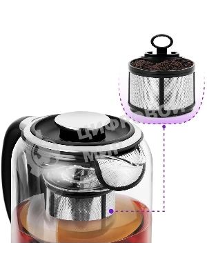 Чайник электрический Kitfort KT-6116 1.7 л, 2200 Вт, нержавеющая сталь/черный (корпус: стекло)