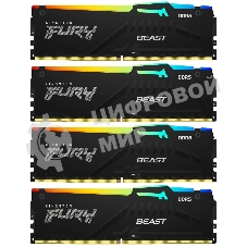 Оперативная память Kingston Fury Beast RGB, DDR5, 64Gb (4x16 GB), 6000 MHz, CL40, радиатор, RGB, черный