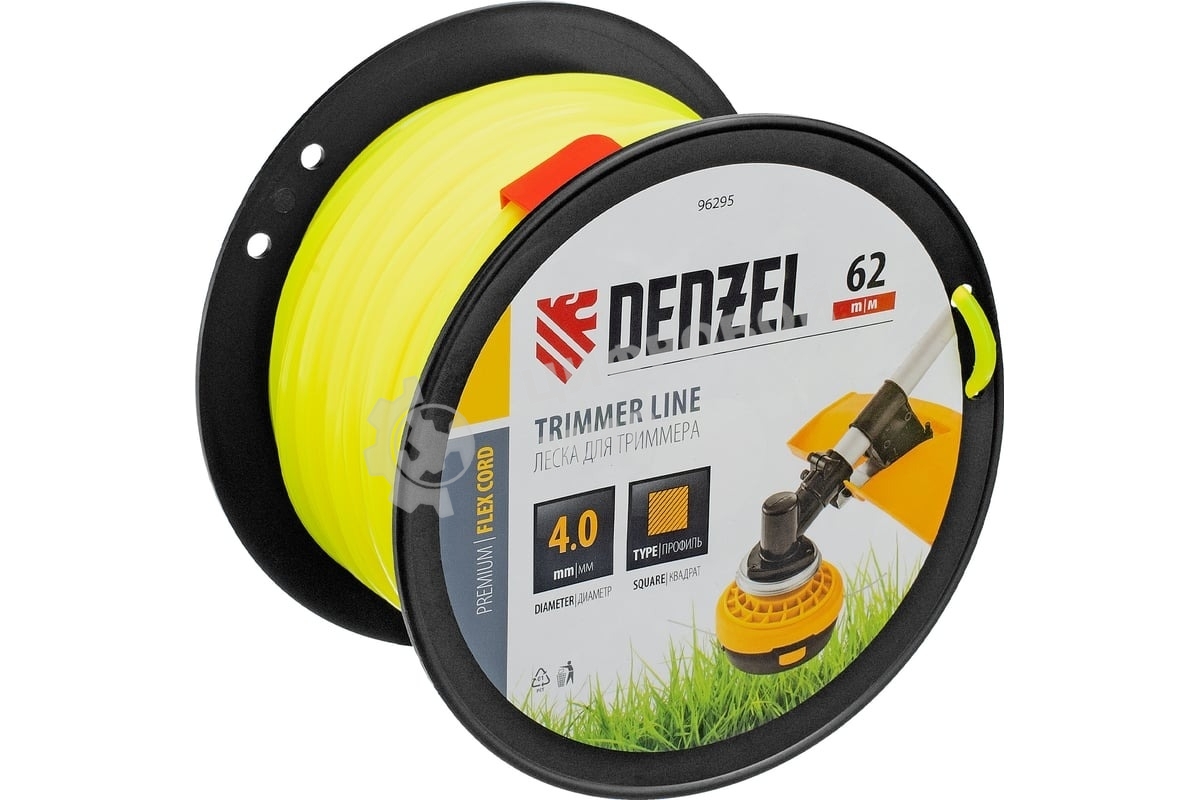 Леска для триммера Denzel квадрат, 4,0мм х 62м, на DIN катушке FLEX CORD