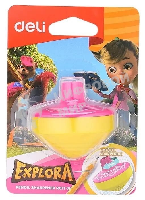Точилка для карандашей ручная Deli Gyro ER01301 Explora, 1 отверстие, пластик, ассорти блистер
