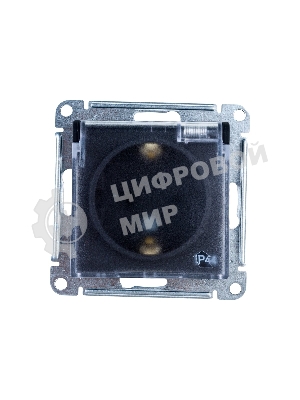 Механизм розетки 1-м СП AtlasDesign Aqua 16А IP44 с заземл. защ. шторки с прозрачной крышкой карбон SchE ATN441046