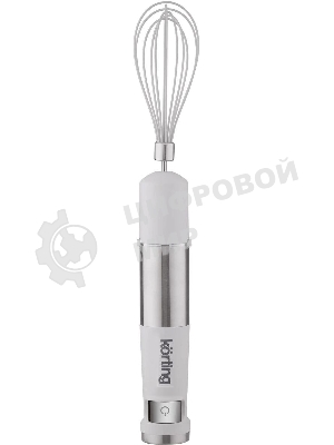 Погружной блендер Korting KHB 0313 W, беспроводной, мощность 150 Вт, кнопочное управление, 3 насадки (блендер, измельчитель, миксер), 5 скоростей, объем чаши 500 мл, защита двигателя от перегрева/перегрузки, цвет белый