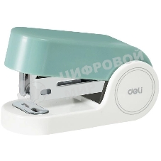 Степлер мини Deli EK203-GR EK203 24/6 26/6 (15 листов) встроенный антистеплер, зеленый 15 скоб, металл/пластик, коробка