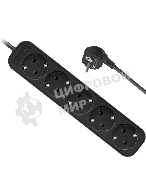 Удлинитель Defender M550 черный, 5 м, EURO, 5 розеток, 2200 Вт