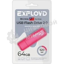 Флешка USB Exployd 620 Red (EX-64Gb-620-Red), 64Gb, USB 2.0, R/W 15/8, красный
