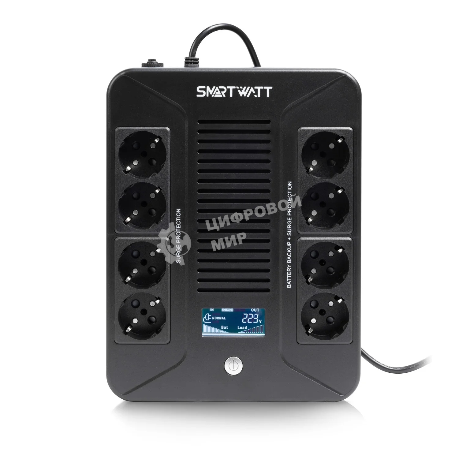 Источник бесперебойного питания SMARTWATT UPS SAFE PRO LCD 600 Line-interactive 600VA/360W Brick (Euro x8, USB, RJ11/RJ45 protection, LCD, 275x210x9