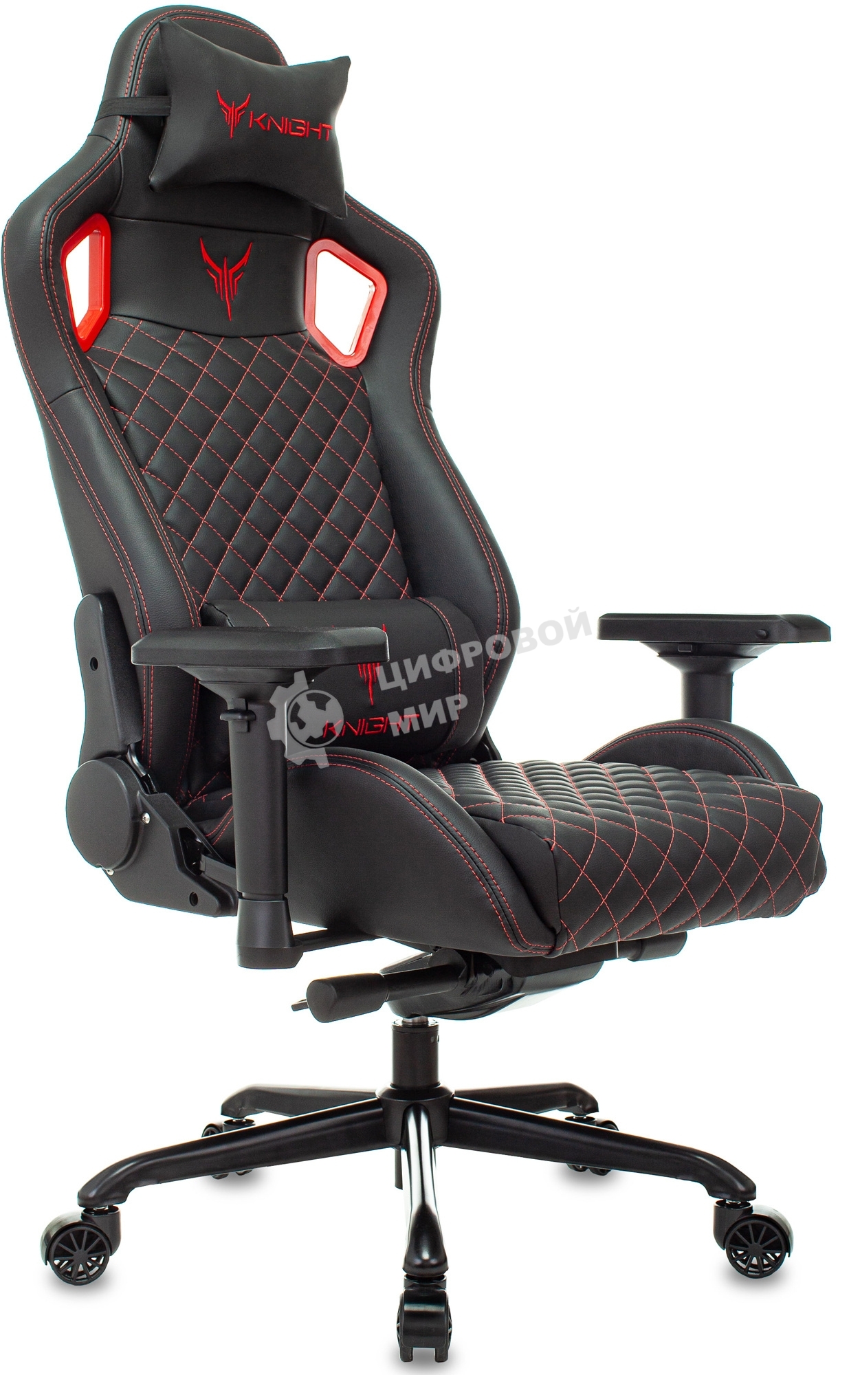 Кресло игровое Knight TITAN черный/красный ромбик эко.кожа с подголов. крестовина металл