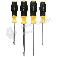 Набор отверток Deli DL630004N 4шт SL5x100 + SL6x150 + PH1x100 + PH2x150 сталь Cr-V, двухкомпонентная прорезиненная рукоять