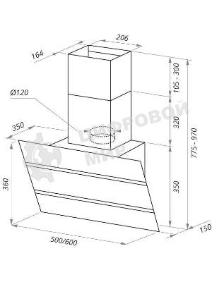 Вытяжка каминная Maunfeld Bridge 60 нержавеющая сталь/черное стекло, 60 см, 850 куб. м/ч, 51 дБ