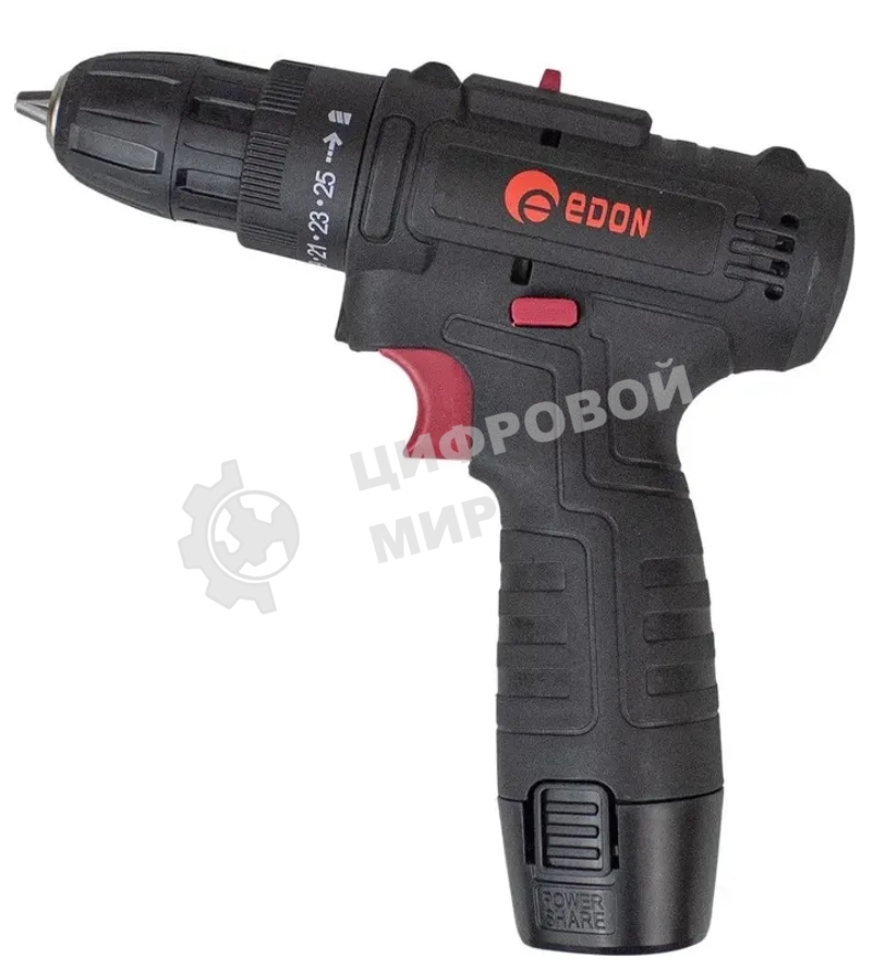 Дрель-шуруповерт Edon AD-1201, 12 В, 1,5 Ач, 30 Нм, щеточный