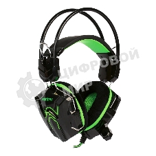 Гарнитура проводная игровая RUSH COBRA, динамики 40мм, велюровые амбушюры, черный/зеленый (SBHG-1200)