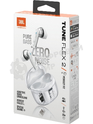 Наушники TWS JBL Tune Flex 2 призрачно-белый, вкладыши/внутриканальные (трансформер), Bluetooth, адаптивное шумоподавление