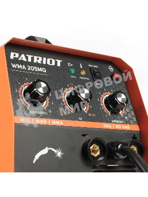 Полуавтомат сварочный инверторный PATRIOT WMA 205MQ MIG/MAG/MMA, полуавтоматическая сварка в среде газа (MIG/MAG) стальной и флюсовой проволокой 0.6/0.8 мм, сварка электродом (MMA) до 4мм, сварочный ток в режиме MIG: 40-200А; сварочный ток в режиме MMA: 40-200А; ПВ при макс. токе: 60%