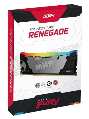 Оперативная память Kingston Fury Renegade, DDR4, 32GB (2x16GB), 3200MHz, CL16, DIMM, с радиатором, RGB, серебристый/черный