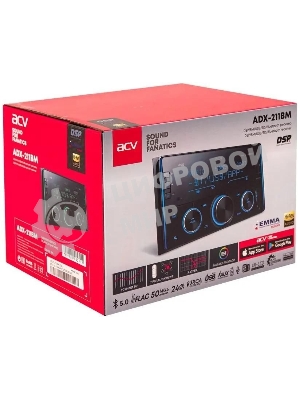 Автомагнитола ACV ADX-211BM, 2 DIN, Bluetooth, USB Type-A, AUX, пульт ДУ
