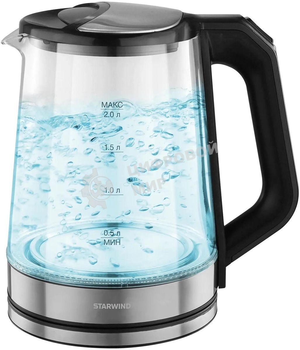 Чайник электрический Starwind SKG2112 2 л, 1800 Вт, черный/прозрачный корпус: стекло