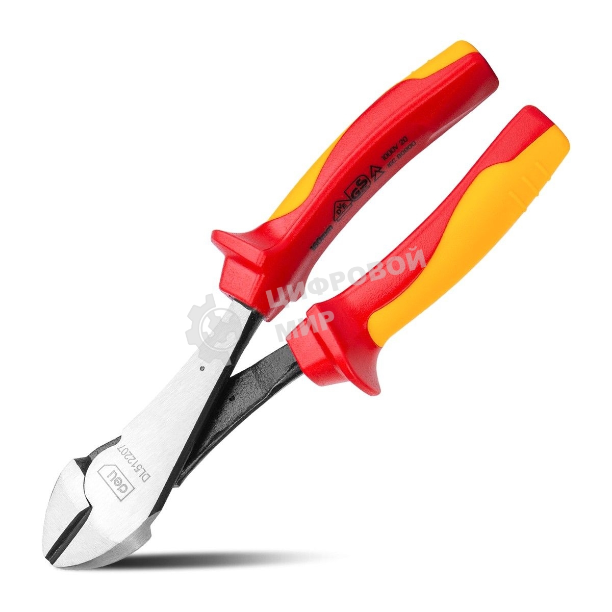 Диэлектрические усиленные диагональные бокорезы Deli DL512207 180мм, сталь Cr-V, сертификат VDE для работ под напряжением до 1000 В