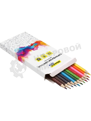 Карандаши цветные Silwerhof Color 2.8мм, шестигранный профиль, дерево, ассорти, 12 цветов, коробка с европодвесом