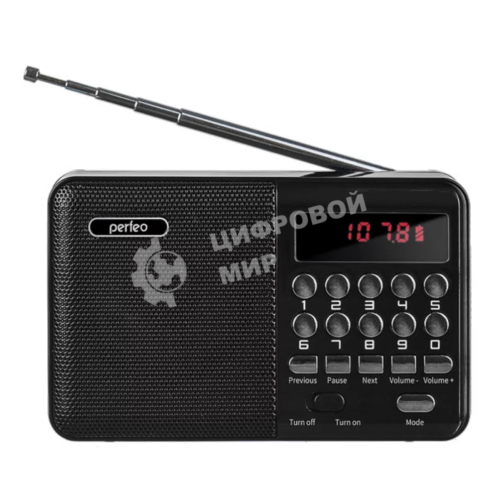 Радиоприемник цифровой Perfeo PALM FM+ 87.5-108МГц/MP3/питание USB или 18650/черный (i90-BL)