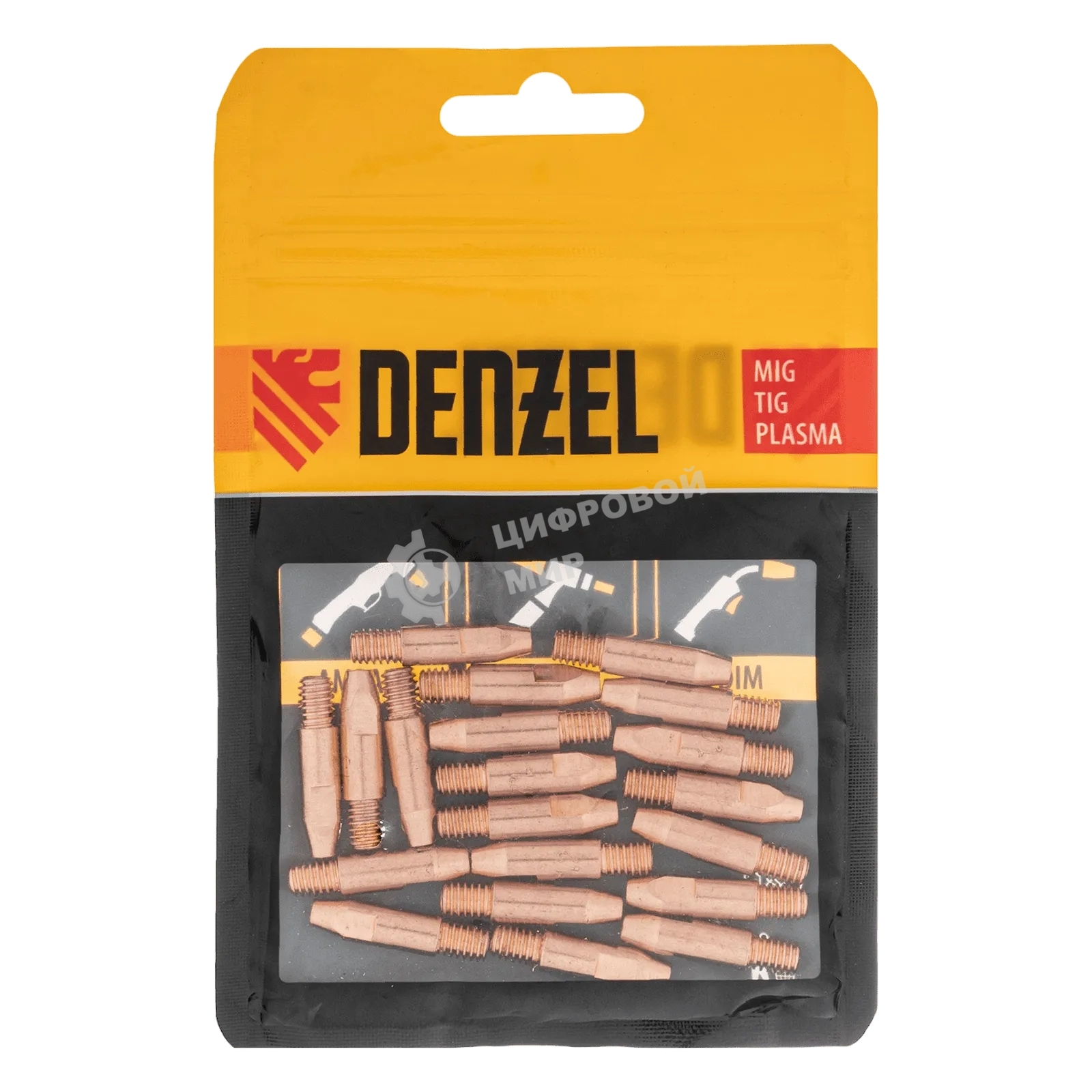 Токосъемный наконечник под проволоку Denzel 1,2 мм, М6х28, E-CU, 20 шт для MIG горелки тип 24
