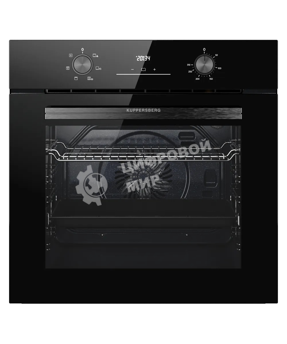 Духовой шкаф Kuppersberg HO 606 P Black line, High-Tech, 78 л, поворотное управление, утапливаемые переключатели, дисплей, таймер, 6 режимов, макс. температура 310 градусов, телескопические направляющие (на 1 уровень), цвет черный, цвет фурнитуры черный