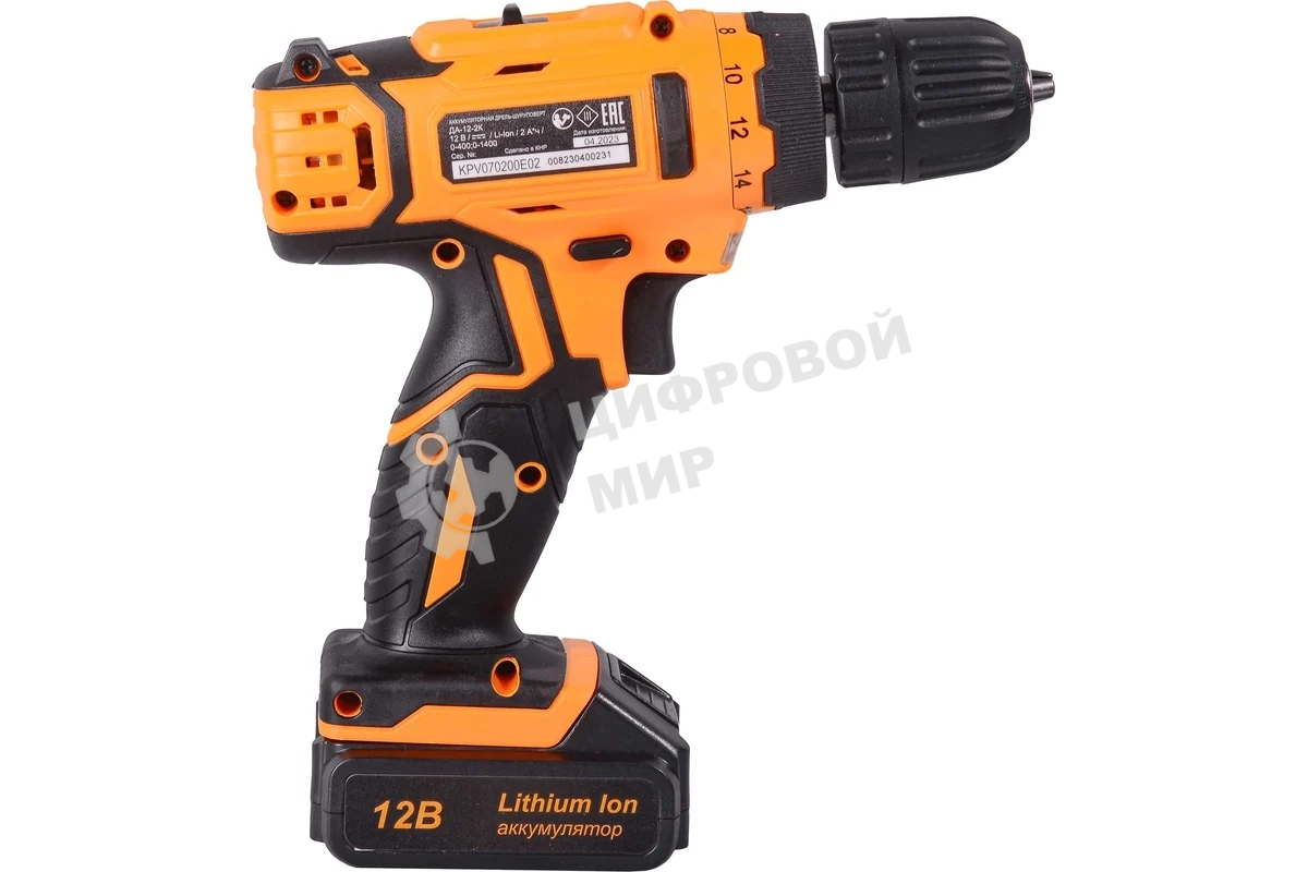 Дрель-шуруповерт Вихрь ДА-12-2к, 12 В, 2 Ач, 30 Нм, щеточный