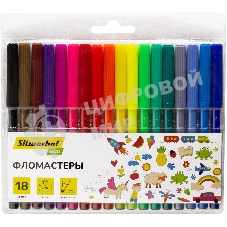 Фломастеры Silwerhof Eco 7.2мм 125мм, круглый корпус, вентилируемый колпачок, 18 цветов, пакет с европодвесом