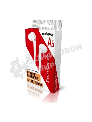 Проводные наушники Smartbuy A5 белый, внутриканальные, Jack 3.5 мм, микрофон на проводе