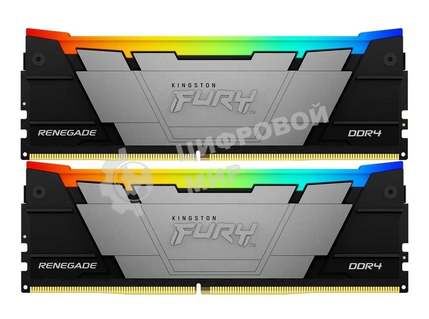 Оперативная память Kingston Fury Renegade, DDR4, 32GB (2x16GB), 3200MHz, CL16, DIMM, с радиатором, RGB, серебристый/черный