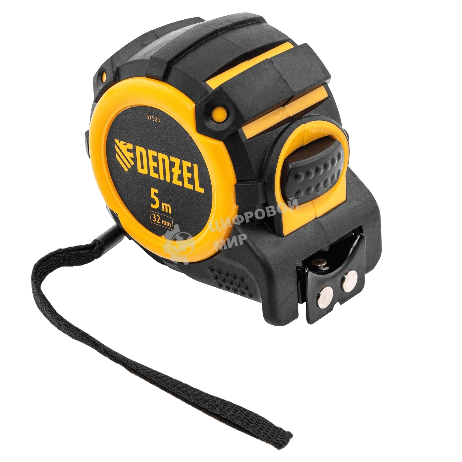 Рулетка Denzel 5 м х 32 мм, автоматич. фиксац., нейлон. покрытие, магнит. зацеп, двухстор. разметка