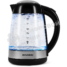 Чайник электрический Hyundai HYK-G3803 1.7 л, 2200 Вт, черный/серебристый (корпус: стекло)
