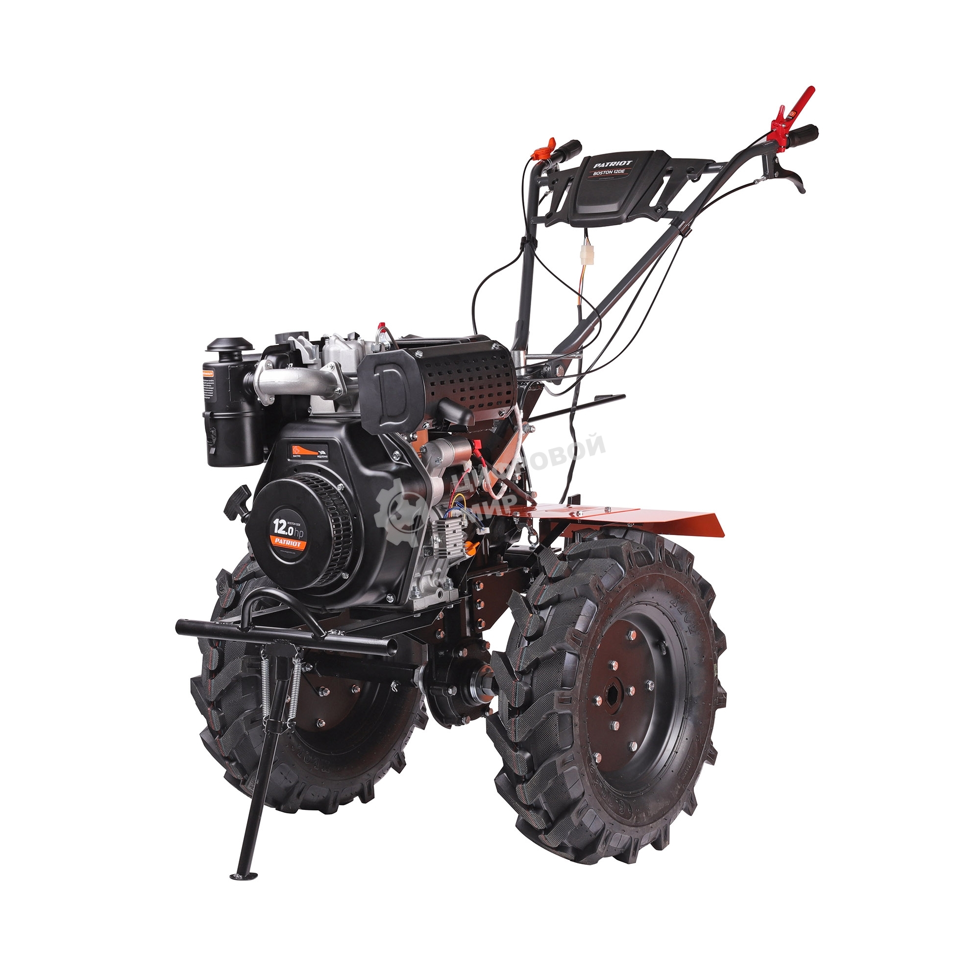 Мотоблок дизельный PATRIOT BOSTON 12DE 12 л,с; эл. Стартер: 12V; фрезы: 1350 mm; коробка передач 2 вперед+ 1 назад