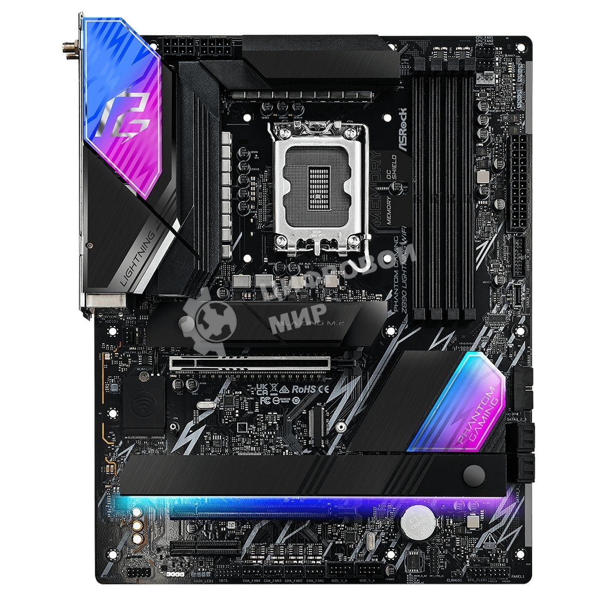 Материнская плата ASRock Phantom Gaming Z890 LIGHTNING WIFI, LGA 1851, Intel Z890, 4xDDR5, 4xSATA, 4xM.2, 1xPCIe 5.0 x16, 1xPCIe 4.0 x4, 1xUSB-C Thunderbolt 4, 2xUSB-A 3.2 Gen 2, 4xUSB-A 3.2 Gen 1, 1xHDMI, 1x2.5Gb LAN, 5x3.5 мм, 7.1, ATX