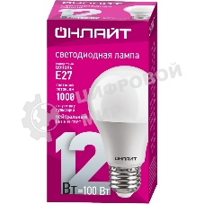 Лампа светодиодная ОНЛАЙТ 71655 OLL-A65/А60-12-230-4K-E27 12 Вт грушевидная 4000К белый E27 1000 лм 176-264В