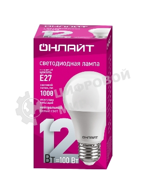 Лампа светодиодная ОНЛАЙТ 71655 OLL-A65/А60-12-230-4K-E27 12 Вт грушевидная 4000К белый E27 1000 лм 176-264В
