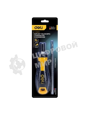 Двухсторонняя отвертка с трещеткой Deli DL626011 PH2+SL6x180 мм 6/PH2x180мм. Материал биты: Cr-V. Общая длина: 180-230 мм. Диаметр хвостовика: 6,3 мм.