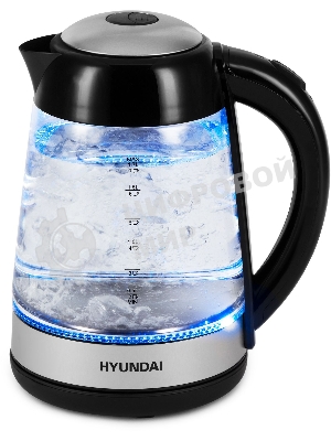 Чайник электрический Hyundai HYK-G3803 1.7 л, 2200 Вт, черный/серебристый (корпус: стекло)