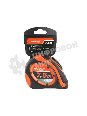 Рулетка PATRIOT MTA-7, автостоп, ударопрочный корпус, обрезиненная, 7,5м