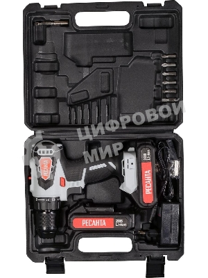 Дрель-шуруповерт Ресанта ДА-20-2ЛК-Б, 20 В, 2 Ач, 55 Нм, щеточный