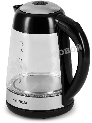 Чайник электрический Hyundai HYK-G3803 1.7 л, 2200 Вт, черный/серебристый (корпус: стекло)