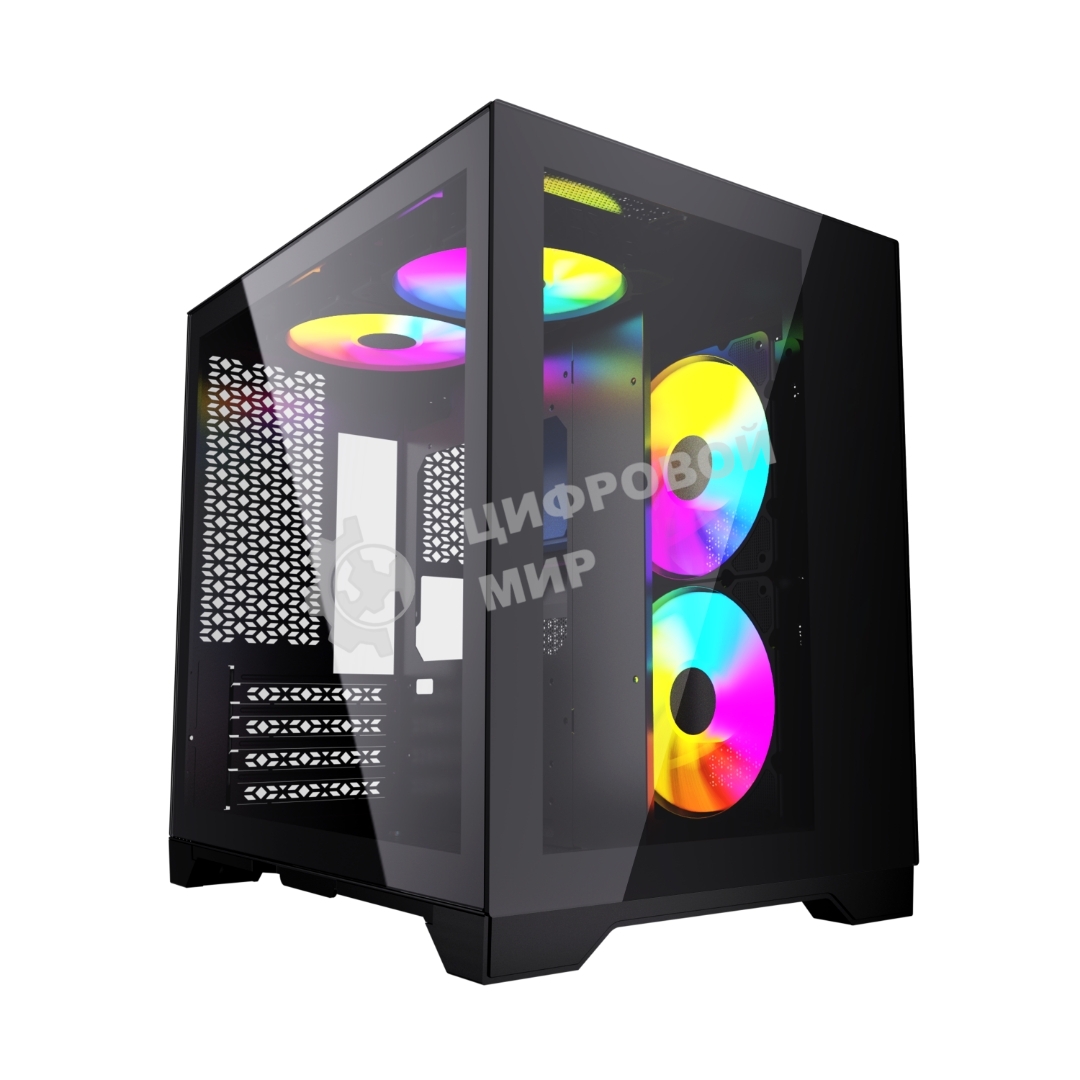 Компьютерный корпус Powercase Vision Micro, Black, Tempered Glass, 4х 120мм 5-color fan, черный, mATX (CVBM-L4)