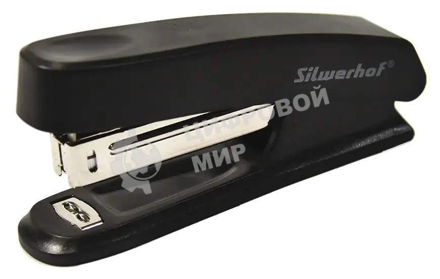 Степлер Silwerhof 401072-01 N10 (12листов) черный 50скоб пластик закрытый коробка