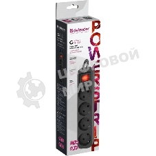 Удлинитель Defender G418 черный, 1.8 м, EURO, 4 розетки, 2200 Вт