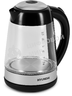 Чайник электрический Hyundai HYK-G3803 1.7 л, 2200 Вт, черный/серебристый (корпус: стекло)
