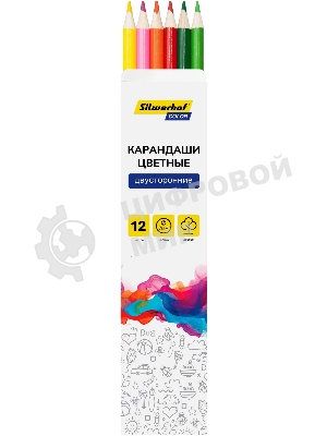 Карандаши цветные Silwerhof Color двухцветные 2.8м м, круглый профиль, дерево, ассорти, 12 цветов, коробка с европодвесом (6 шт)