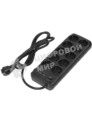 Сетевой фильтр Powercom SP-10 USB2A1СB 1.8 м 1.8м (10 розеток) черный, коробка