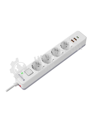 Удлинитель с сетевым фильтром Defender DFS 141, белый, 4розетки, USB+TypeC, 1.5 м.